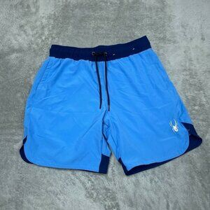Spyder Swim Mens Small Blue Board Shorts With Zipper Pocket a1189